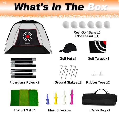 Gagalileo Golf Hitting Net Backyard Driving: 10x7FT Professional Backstop with Silent Velvet Target Portable Practice for Men Dad Complete Sport Set Gift White