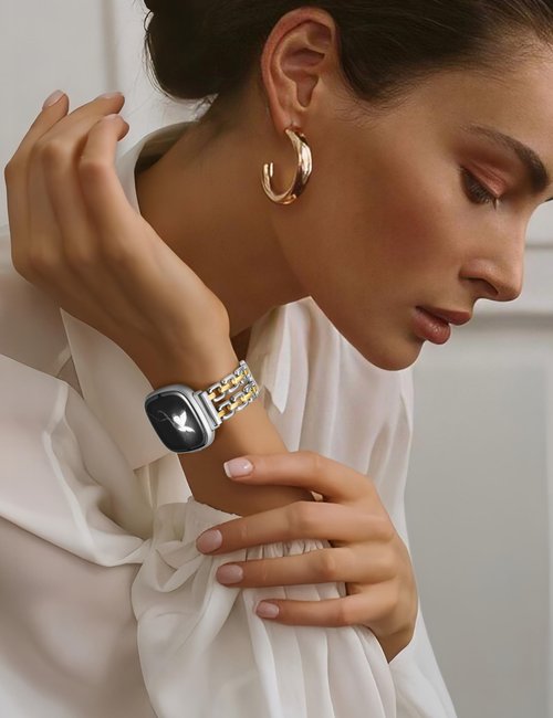 Wearlizer Metal Band Compatible with Fitbit Versa 4 Bands for Woman/Versa 3/Sense 2/Sense Bands Women, Dressy Chain Strap Designer Stainless Steel Bracelet Wristband