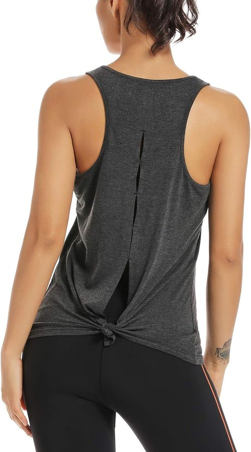 Muzniuer Women's Yoga Tops - Cute Open Back Activewear Sports Shirt for Gym & Running
