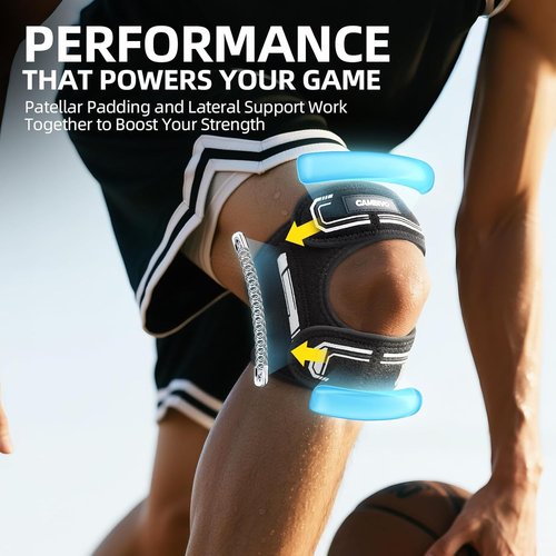 CAMBIVO Knee Brace - Adjustable Patella Tendon Support with Gel Pad & Stabilizers | Breathable Lightweight for Running & Training (Black, L/XL)