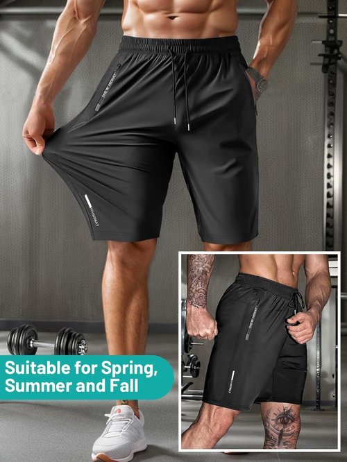 Hidkat Men's Athletic Shorts - Lightweight Quick-Dry Gym & Running Shorts with Zipper Pockets
