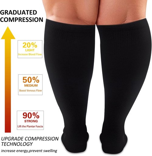 Diu Life Plus Size Compression Socks - Extra Knee High Support for Wide Calves | 3 Pairs for Men & Women