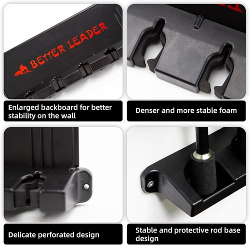 **BETTER LEADER Vertical Fishing Rod Holder - Wall Mount Rack Holds Up to 12 Rods | Fits Rods 3-19mm**