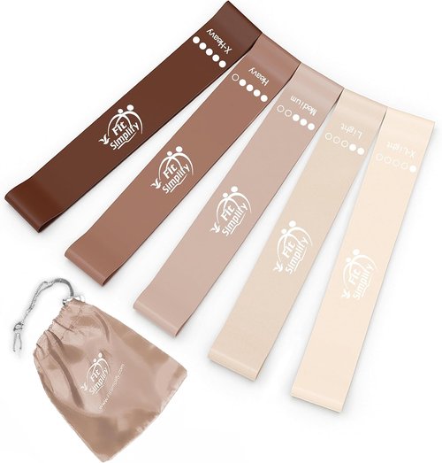 Fit Simplify Resistance Loop Exercise Bands - Set of 5 with Instruction Guide & Carry Bag