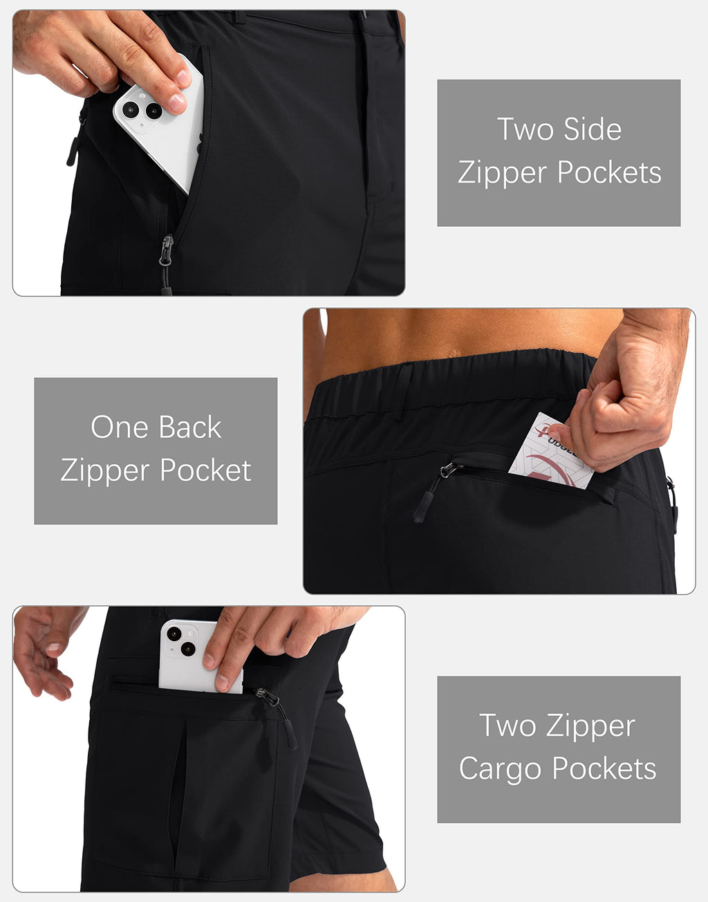Pudolla Men's Hiking Cargo Shorts 9" Lightweight Outdoor Work Shorts for Men Travel Golf Camping Casual with 5 Zipper Pockets(Black XX-Large)