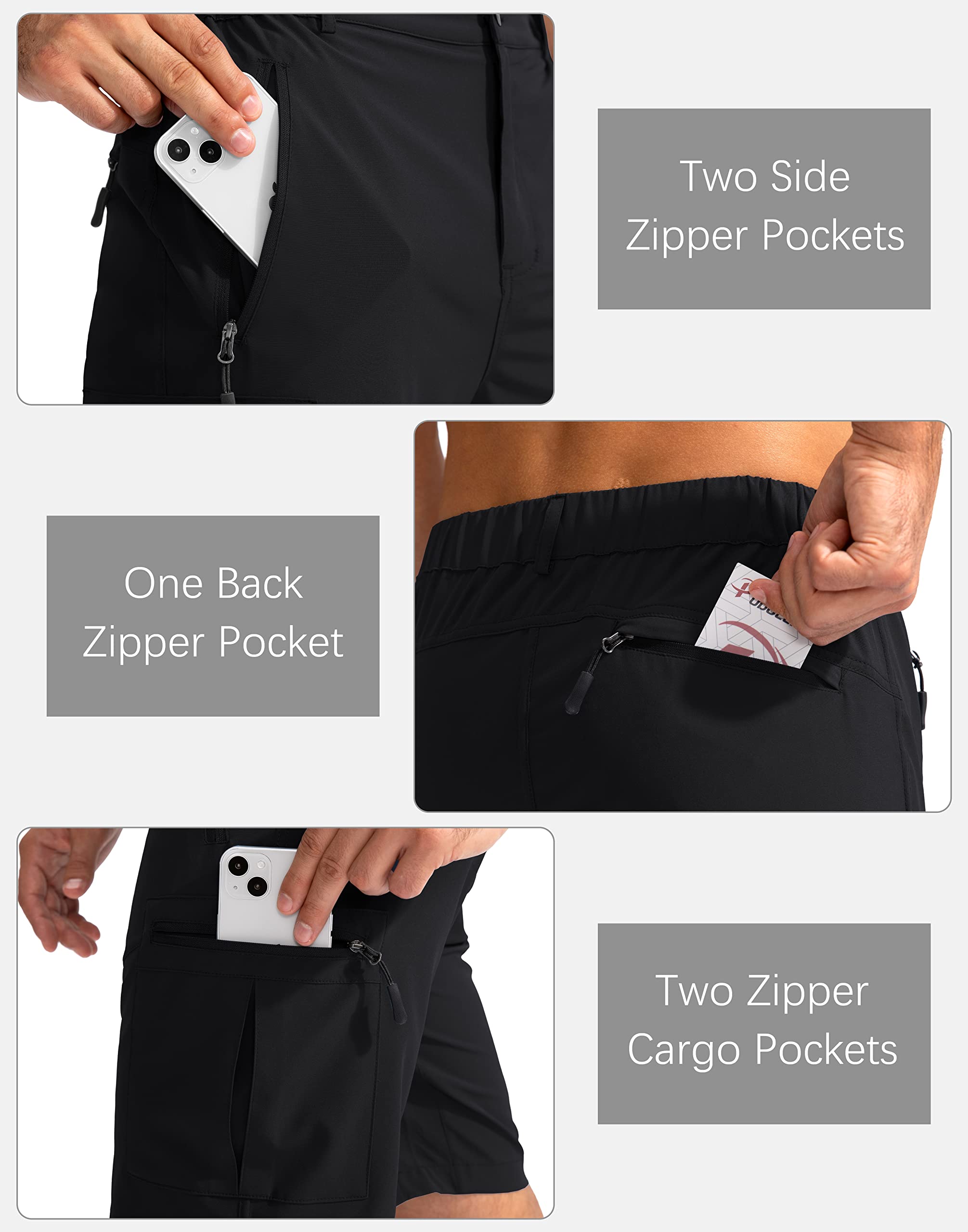 Pudolla Men's Hiking Cargo Shorts 9" Lightweight Outdoor Work Shorts for Men Travel Golf Camping Casual with 5 Zipper Pockets(Black XX-Large)