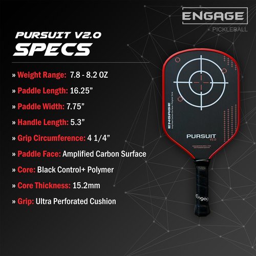 Engage Pursuit V2.0 Pickleball Paddle | Amplified Carbon Surface | Hybrid - Crimson Red (Crimson Red)