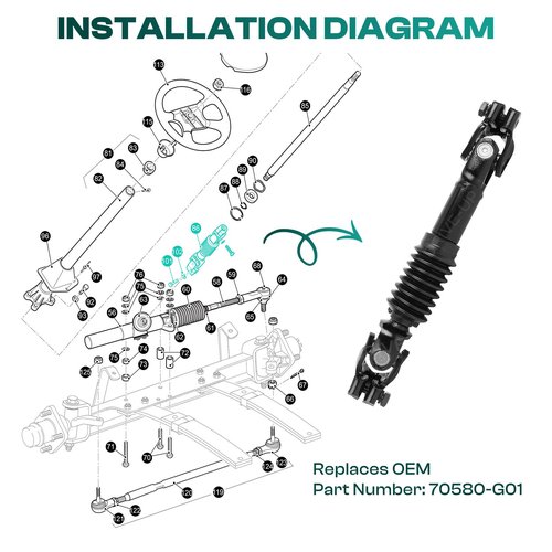 EZGO TXT Intermediate Steering Shaft Joint Assembly Golf Carts 2001-Up, 70580-G01