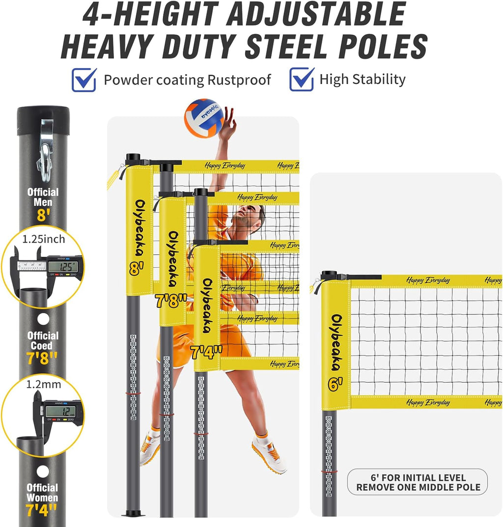 Skiennix 20ft Portable Outdoor Volleyball Net Set - Adjustable Heavy Duty Poles, Durable PE Net & Volleyball Included