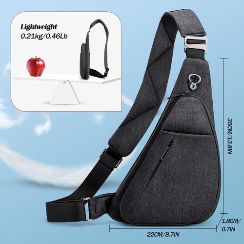 LKEX Crossbody Bag Anti-Theft Lightweight Casual Shoulder Backpack Sling Chest Bag Belt Rucksack for Travel Bicycle Sport（Dark Grey Right Hand）