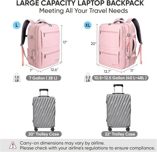 BALEINE Travel Backpack - Large Sturdy Laptop Bag for Business & Hiking | Pink Color