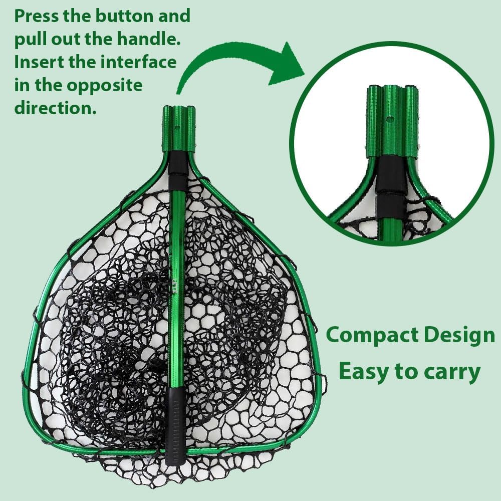 UMT Telescopic Fishing Landing Net - 3.6–5 Ft Adjustable Length, 17" x 19" Large Hoop, Green Silicone Mesh