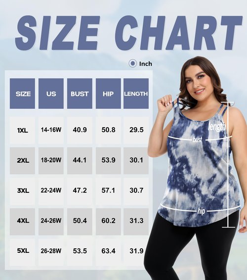 FOREYOND Women's Plus Size Workout Tank Tops Racerback Loose Fit Sport Athletic Tops Yoga Running Summer Shirts, Blue Tie Dye, 1XL