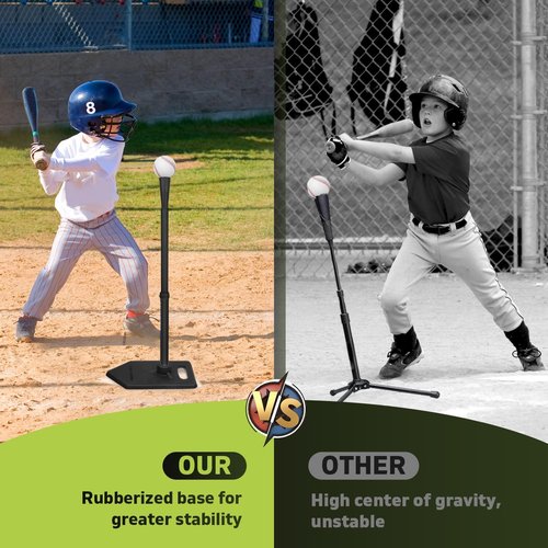 Eastgoing Baseball Tee - Adjustable 19"-32" Height | Telescopic Molded Rubber Batting Tee for Kids