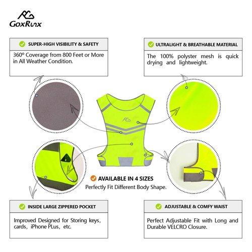 Reflective Running Vest Gear Ultralight & Comfortable Cycling Motorcycle Reflective Vest-Large Zippered Inside Pocket & Adjustable Waist- High Visibility Night Running Safety Vest (Yellow, M)