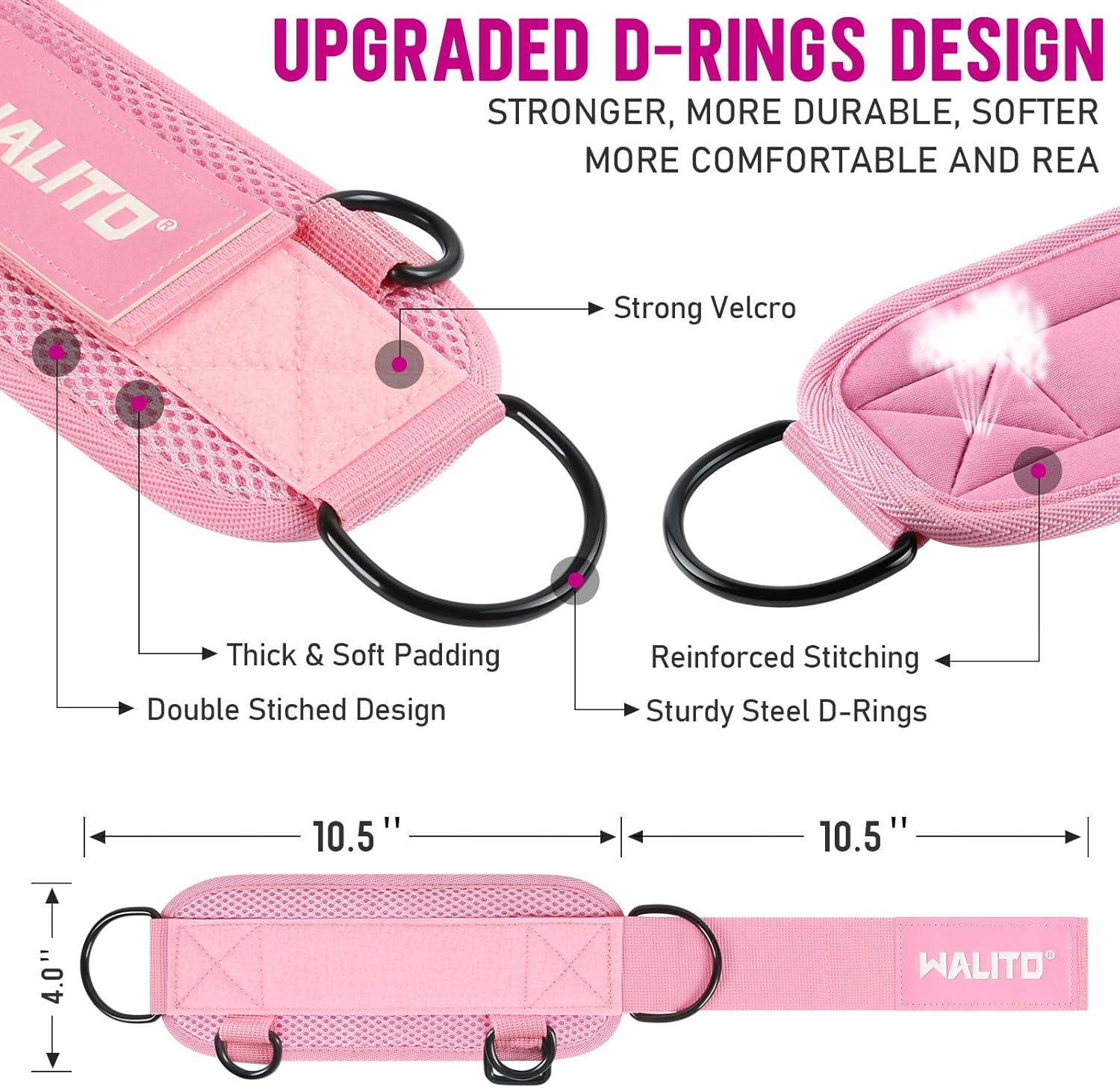 WALITO Gym Ankle Straps - Glute Kickback Cuffs for Women | Cable Machine Accessories for Lower Body Workouts