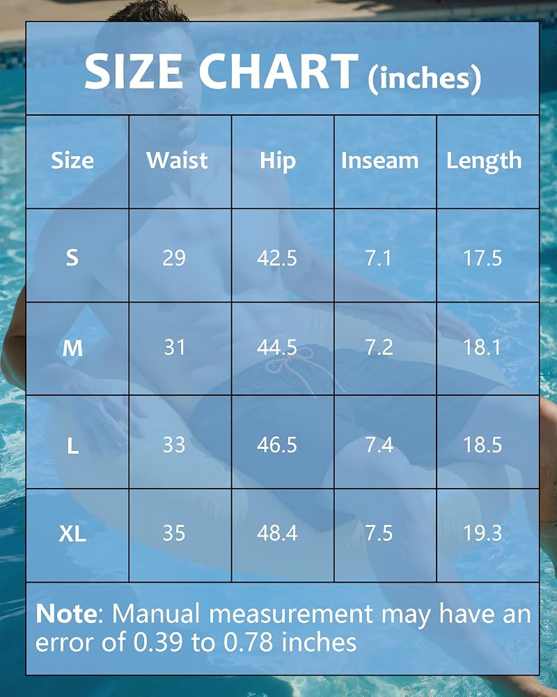 Justay 2 in 1 Men's Swim Trunks 7 Inch with Pockets Dark Black + Medium