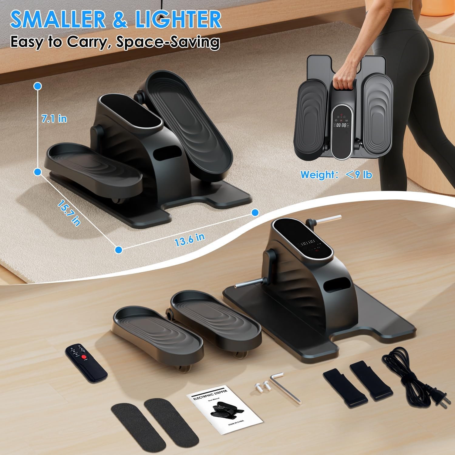 Under Desk Elliptical Machine - Remote-Controlled Leg Exerciser for Seniors | 15 Speeds, Forward & Reverse