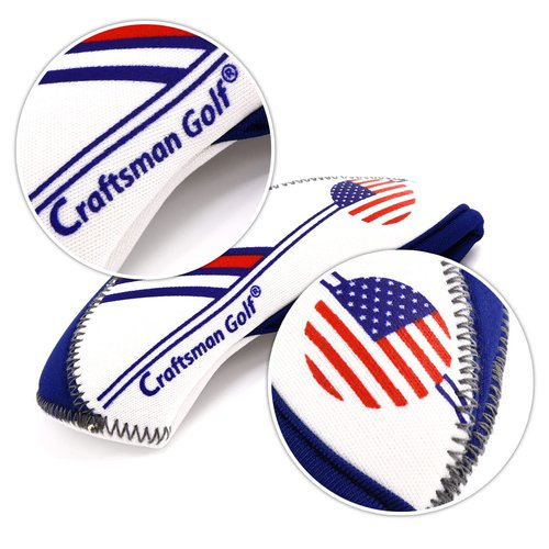 Craftsman Golf USA Flag 10Pcs Neoprene Golf Club Iron Head Cover + Mallet Putter Cover