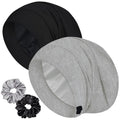 2pcs Sleep Cap Bonnet for Sleeping, Adjustable Cooling Ice Silk Lined Hair Bonnets for Natural Curly Braids Beanie Hat Women Men