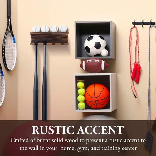 MyGift Wood Baseball Bat Holder - Wall-Mounted Display Shelf for Sports Memorabilia & Collectibles