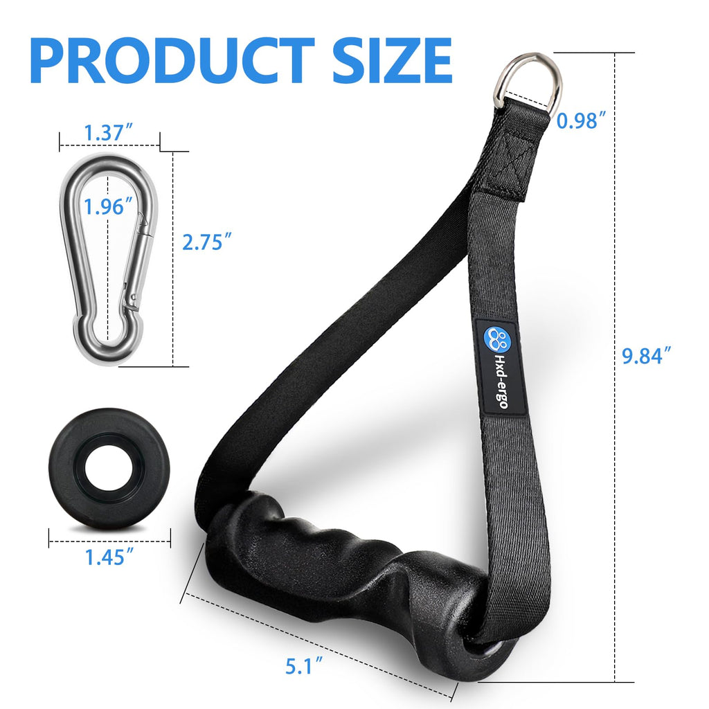 HXD-ERGO Ergonomic Exercise Handles for Cable Machine Attachments, Resistance Bands - Gym Handles for Yoga, Pilates, Strength Training Workout （Black