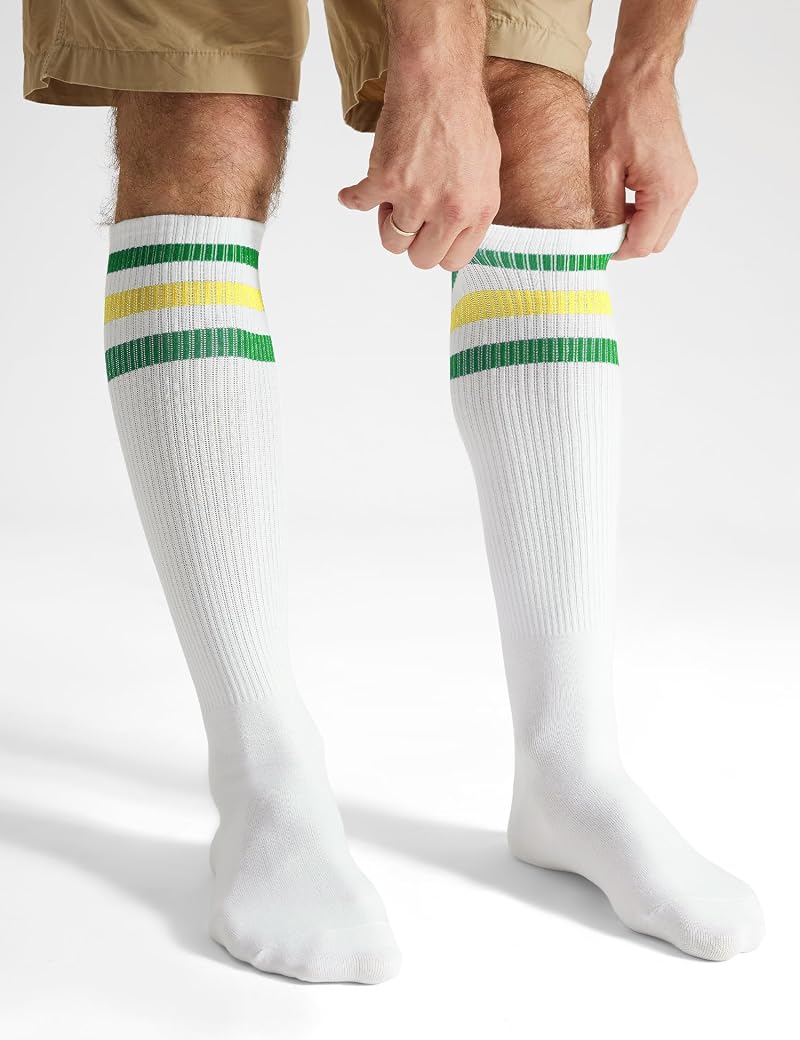 Knee High Retro Striped Tube Socks for Women & Men - 2 Pairs, One Size