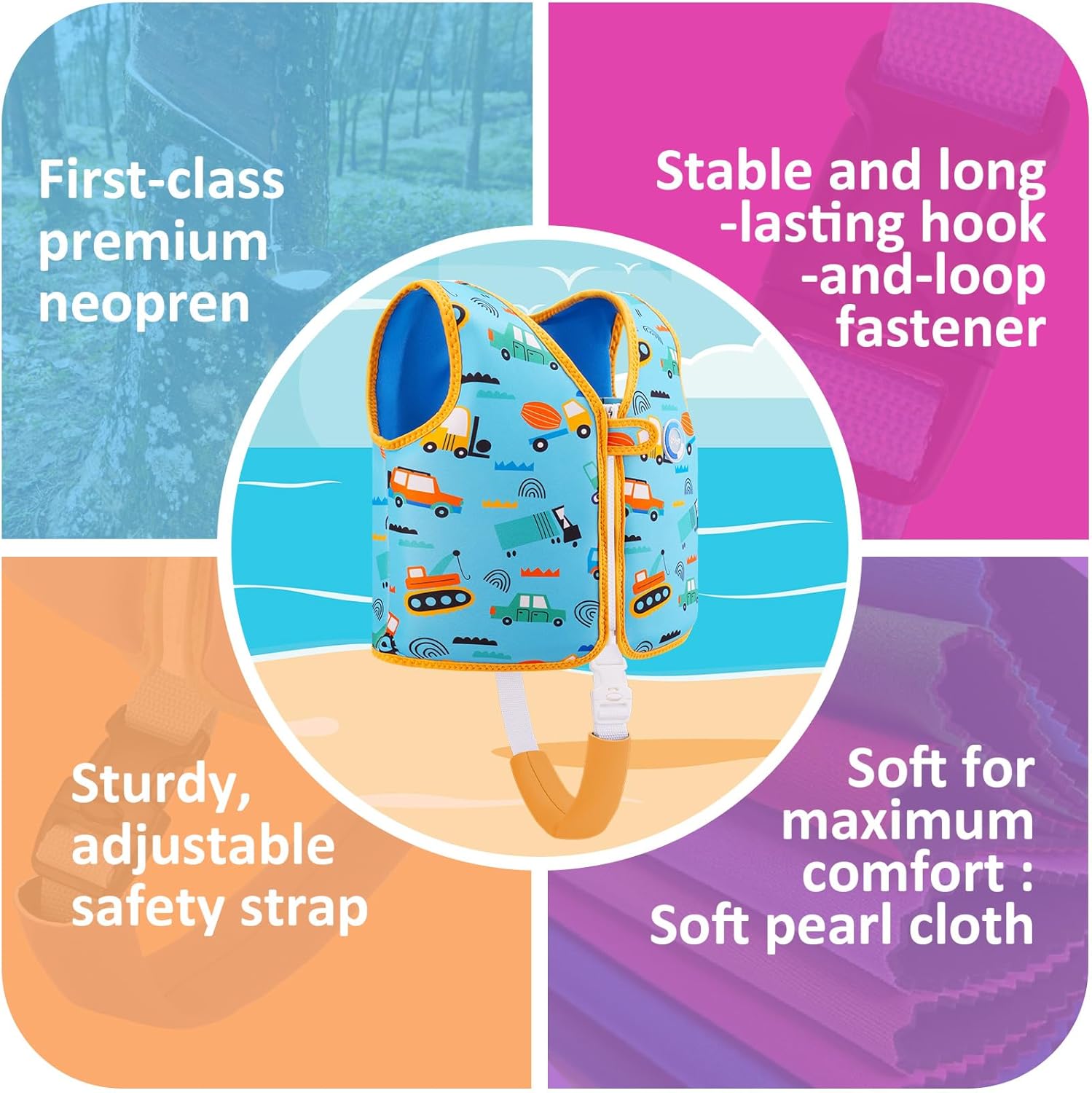 Skiennix Kids Swim Vest - Neoprene Swim Trainer with Crotch Strap for Toddlers 1-9 Years | Adjustable Straps