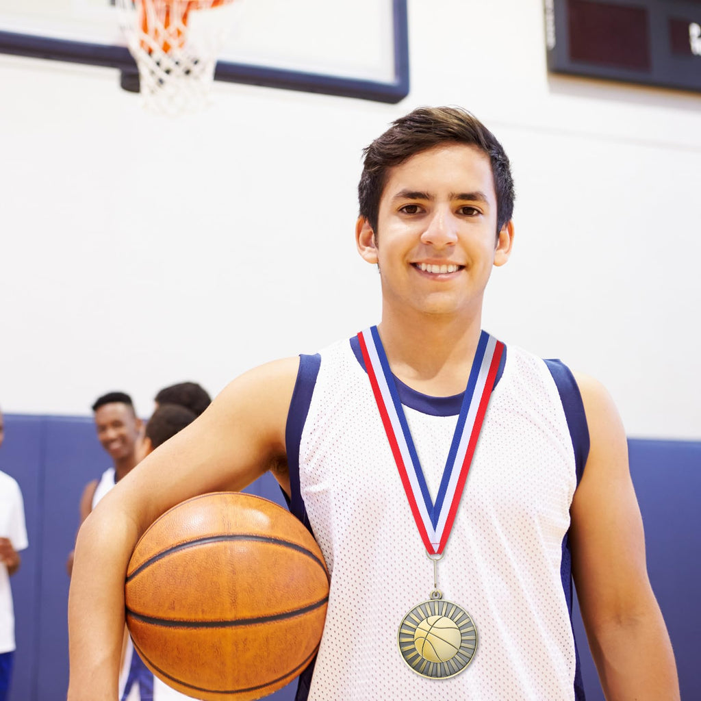 Huquary 30 Pcs Basketball Medals Bulk 2'' Gold Medal for Awards Team Participation Trophy with Neck Ribbons Tournament Medals for Kids Adults Sports Themed Party Favors Award Prize Gift
