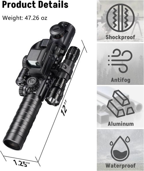 MidTen 3-9x32 Scope Combo - Dual Illuminated Optics with Red/Green Dot Sight & Laser Rangefinder