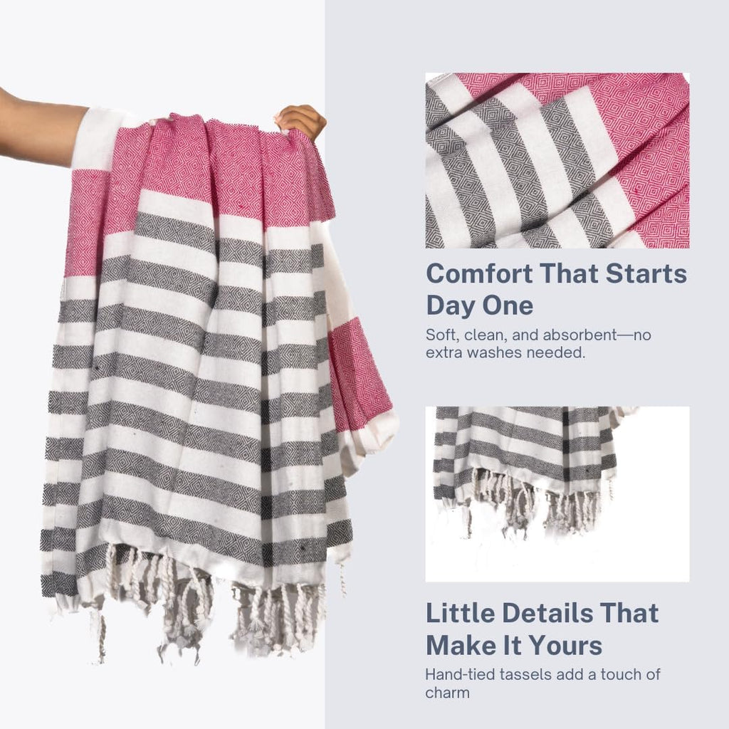 Rosé Obsidian Cotton Turkish Beach Towels - Oversized Quick-Dry, Extra Large 36"x72", 4 Pack