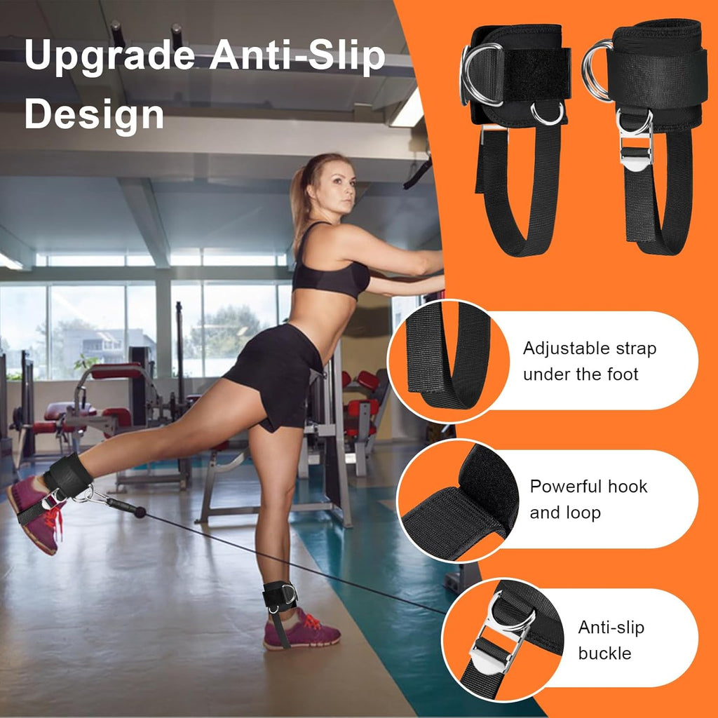 Skiennix Ankle Straps for Cable Machine - Comfortable Padded Neoprene, Adjustable Cuffs for Glute Kickbacks & Leg Extensions