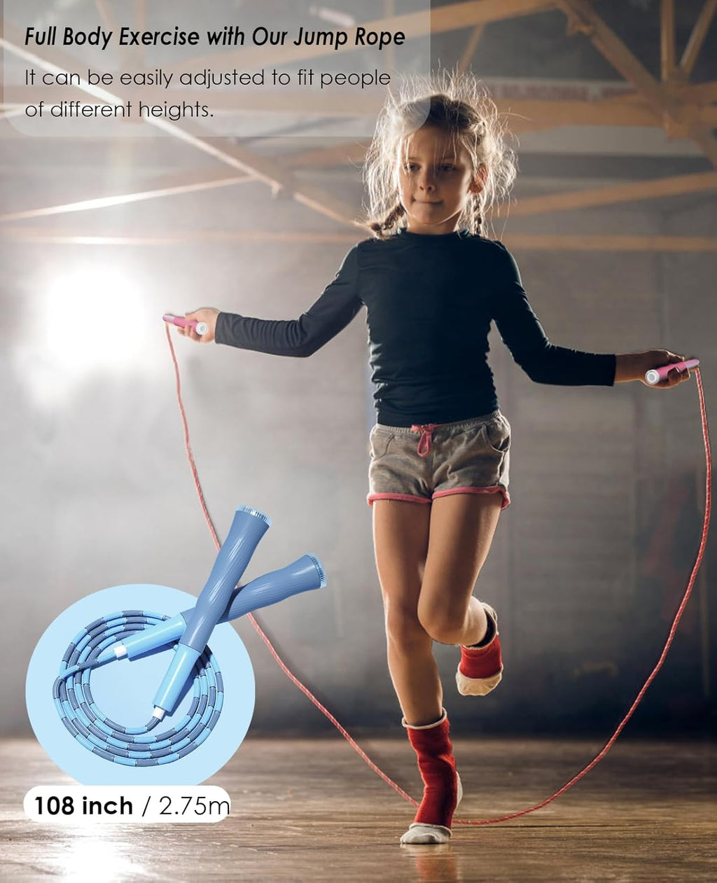 Skiennix Beaded Jump Rope - Adjustable Tangle-Free Skipping Rope for Kids & Adults | 2 Pack