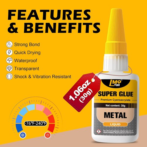 Metal Super Glue - Clear Instant Cyanoacrylate Adhesive for All-Purpose Repairs | Waterproof, 20g