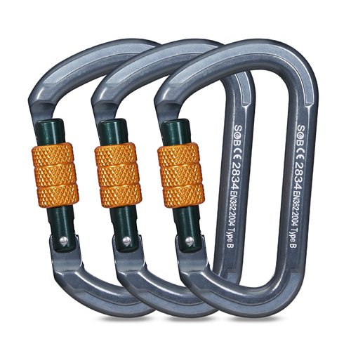 Auto Locking Rock Climbing Carabiner Clips, Heavy Duty Asymmetrical Carabiner Connector Used for Rappelling Rescue Outdoor Climbing, Mountaineer, Hammock, Camping (RM34SL（3pack）)