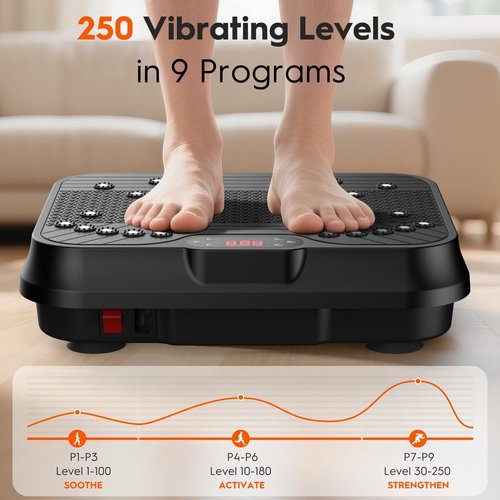 Vibration Plate Exercise Machine, Vibrating Plate for Lymphatic Drainage, 400 Lbs Capacity 250 Speed Levels Whole Body Fat Burner Weight Loss Shake Board, Vibrate Platform Machine