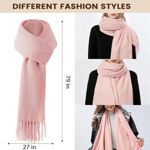 Womens Winter Knit Warm Hat Beanie+Long Scarf+Touch Screen Gloves Set Skull Caps Neck Scarves for Women/Men,Pink