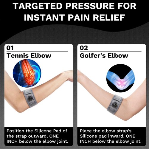 Tennis Elbow Brace for Men Women, Elbow Brace for Tendonitis Tennis Elbow & Golfer's Elbow, Adjustable Elbow Strap, Gray, REGULAR Size (M/L), 9"–11.5", 1 Pack