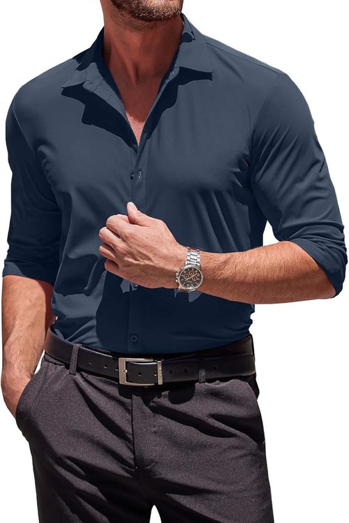 COOFANDY Men's Muscle Fit Dress Shirt - Wrinkle-Free Long Sleeve Casual Button Down | Classic Fit