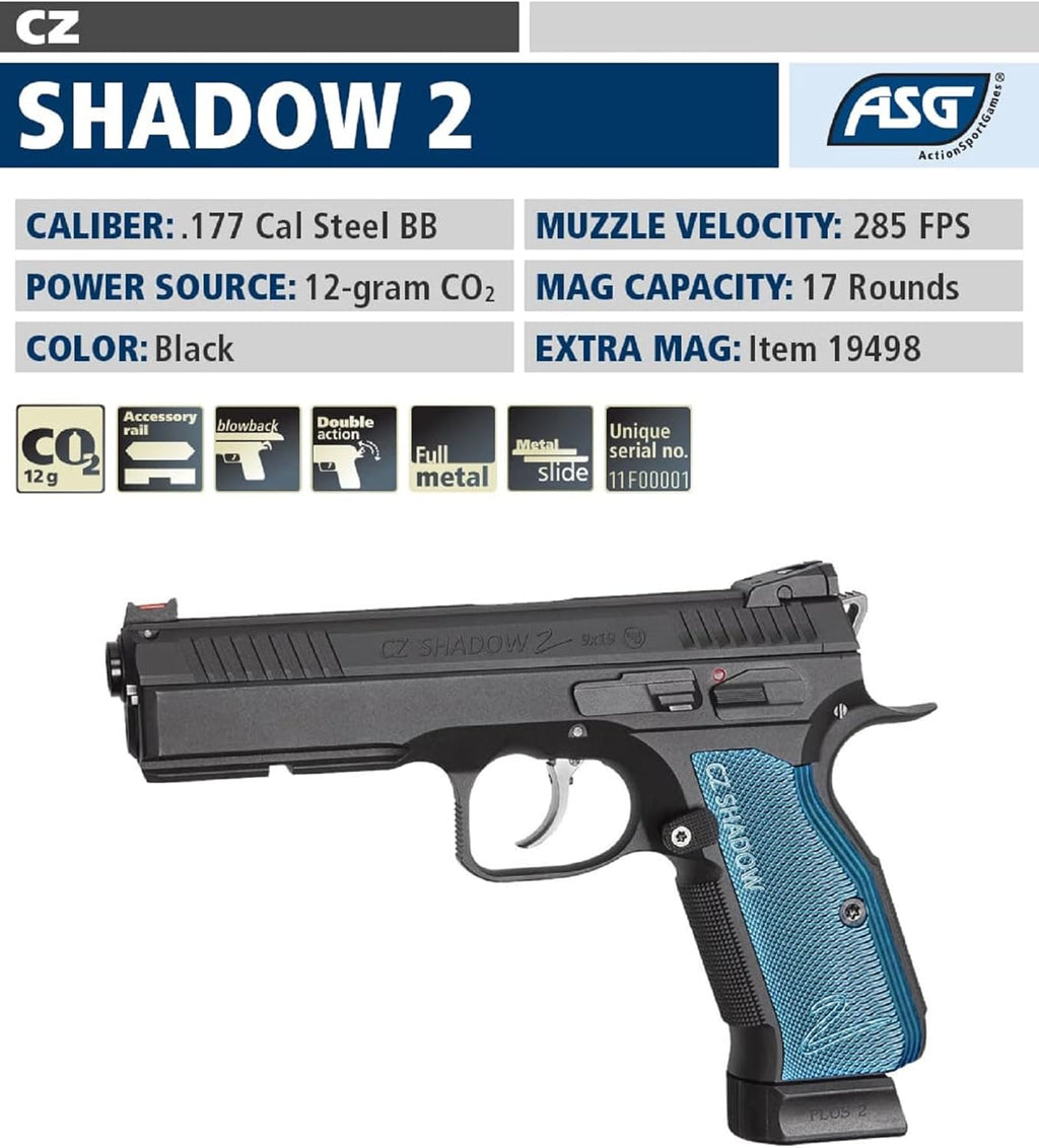 ASG CZ Shadow 2 CO2 BB Airgun - Realistic Shooting Experience | Ideal for Target Practice