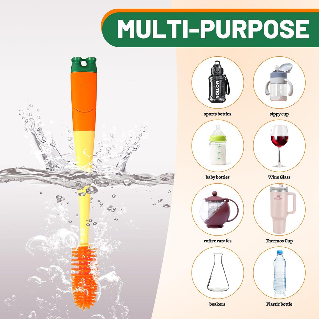 Skiennix 4-in-1 Silicone Bottle Brush - Integrated Design for Cleaning Sports, Baby & Water Bottles | 1 Pack