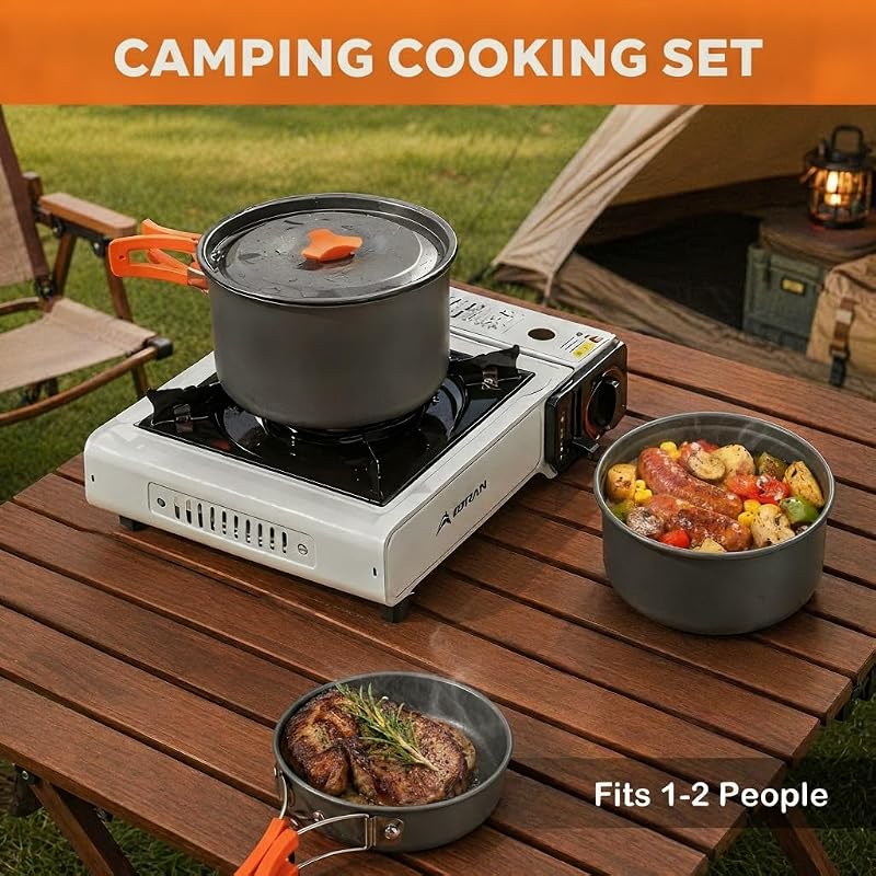1.5L 12-Piece Camping Cookware Set Nonstick Pot Pan Mess Kit for Backpacking