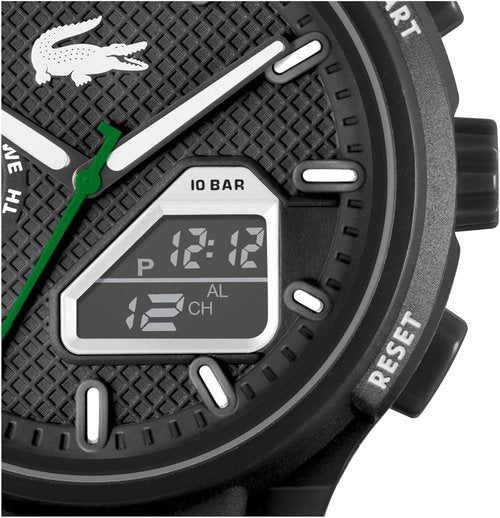 Lacoste LC33 Men's Analog-Digital Watch - TR90 Case, World Clock & Stopwatch - Stylish 45mm Timepiece