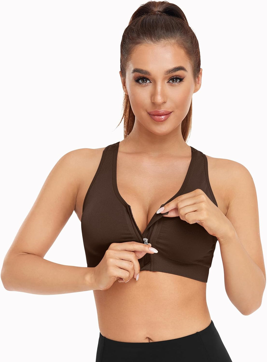 Skiennix Women's Zip Front Sports Bra - Wireless Design for Post-Surgery Comfort | Active Yoga Fit