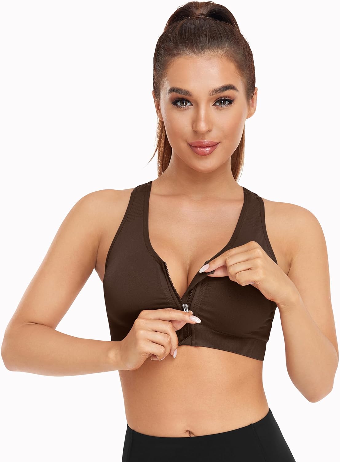 Skiennix Women's Zip Front Sports Bra - Wireless Design for Post-Surgery Comfort | Active Yoga Fit