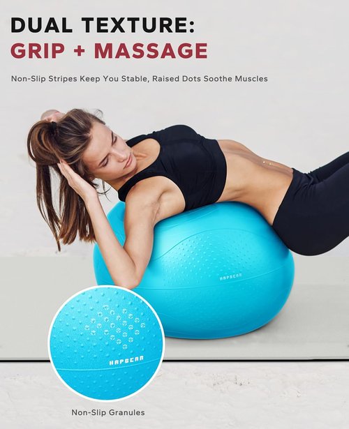 HAPBEAR Exercise Ball - Anti-Burst Yoga & Pilates Ball for Core Training | 22''/26''/30'' Sizes, Includes Quick Pump & 3 Resistance Bands