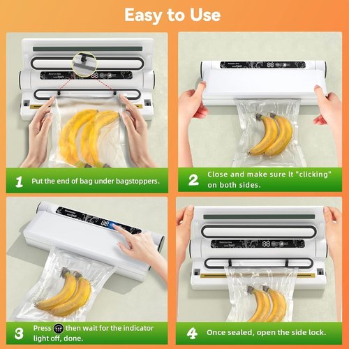 Food Vacuum Sealer Machine - 75KPA Compact Design with LED Indicator & 20 Vacuum Bags | Dry/Wet Modes