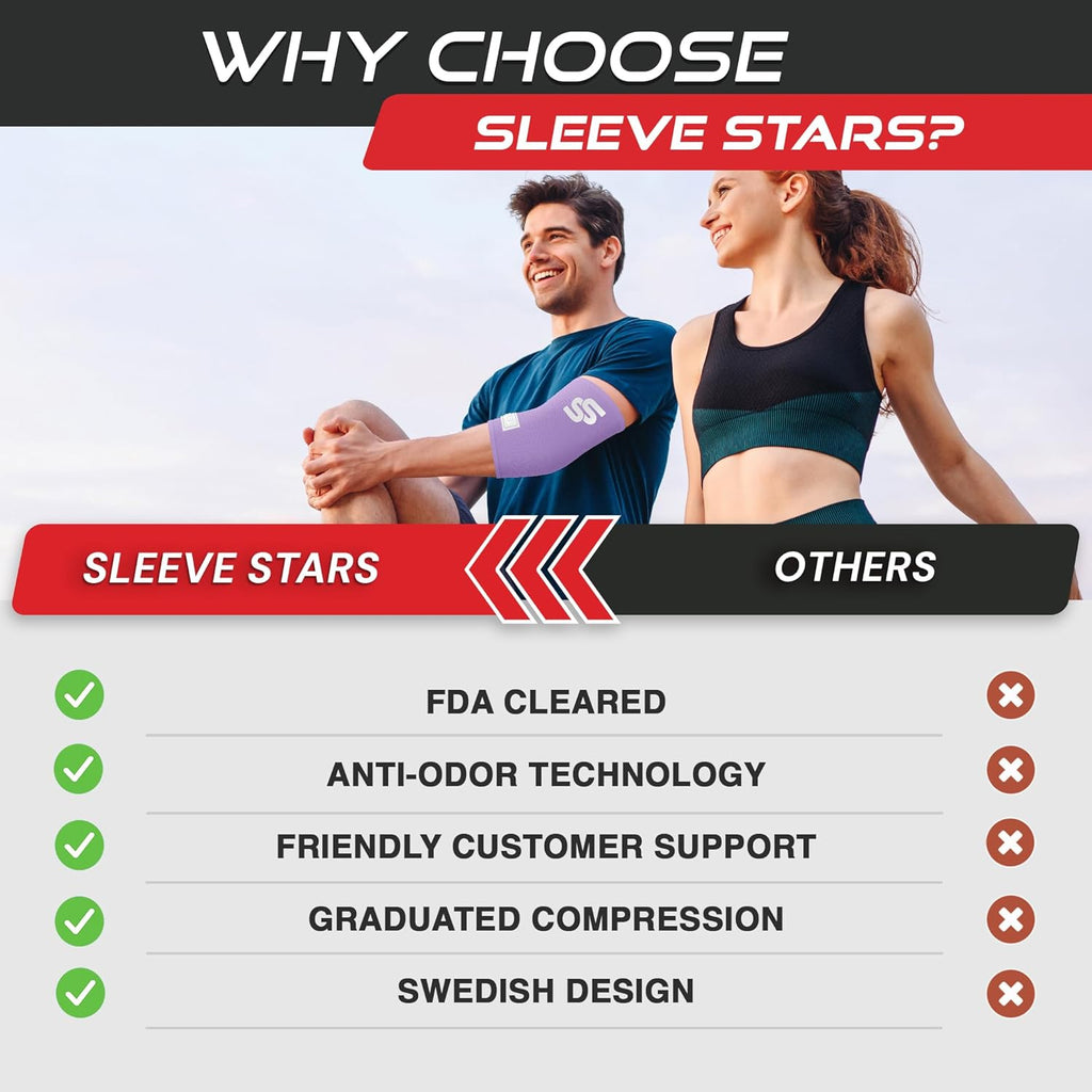 Sleeve Stars Elbow Compression Sleeve - Pain Relief & Protection for Sports | Supportive Brace for Tendonitis