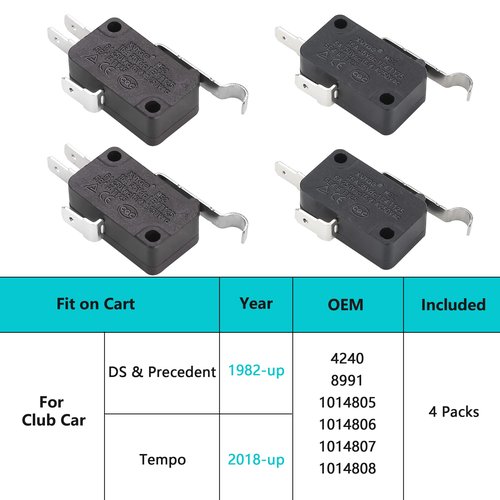 10L0L 4 Pack Golf Cart Micro Switch 2 & 3 Prong for Club Car DS Precedent OEM # 1014807,1014240, 1014805