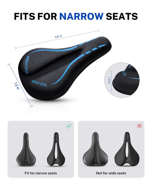 MEENCOOL Bike Seat Cushion - Gel Padded Bike Seat Cover for Men Women Comfort, Adjustable Velcro Secure Bicycle Seat Cushion Compatible with Peloton, Indoor & Outdoor Bicycle Seat(11"x7"，Blue)